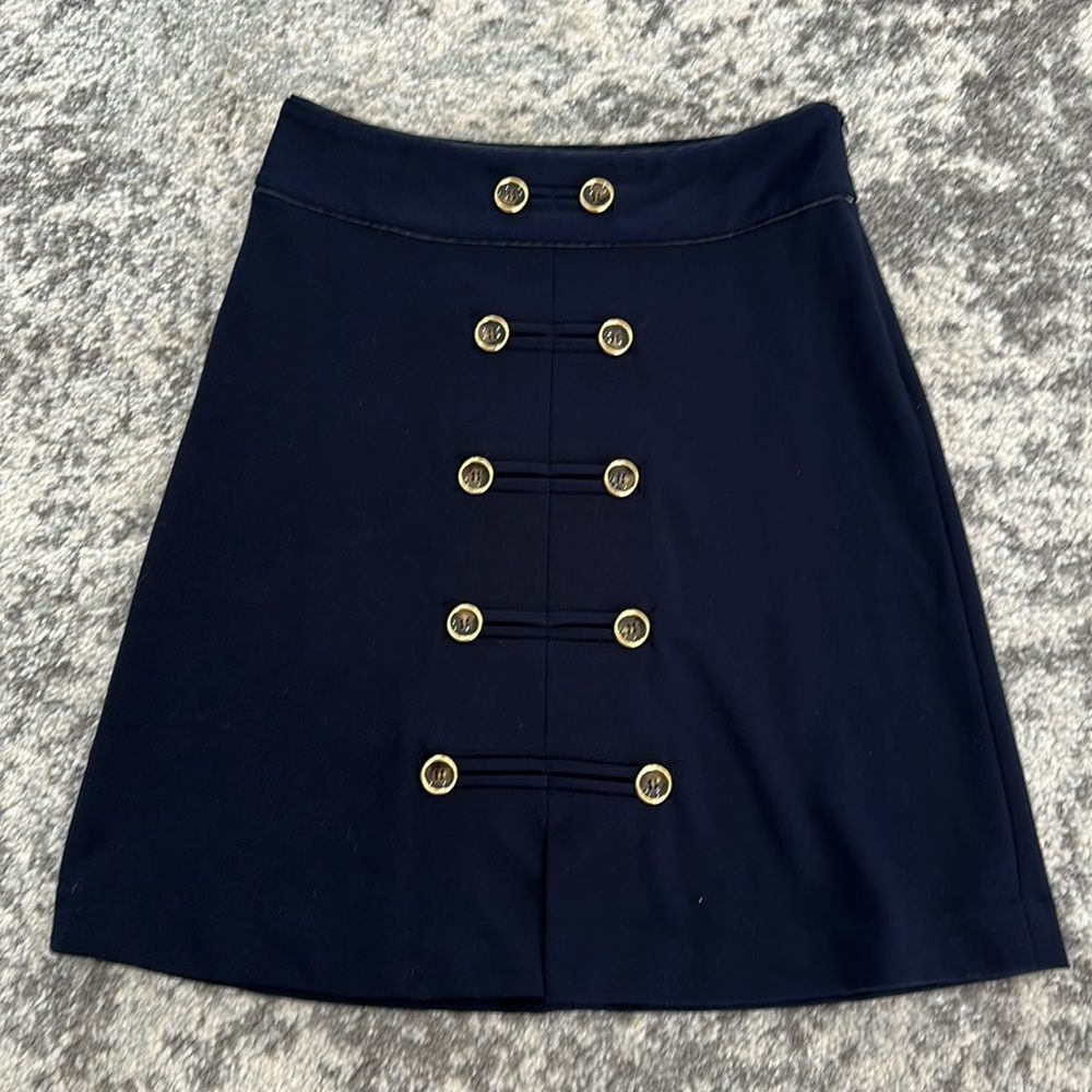 Adrienne Vittadini Navy Blue Nautical Skirt W Front Double Button Sz 2